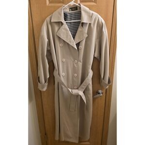 Vintage London Fog Woman's 12 Reg Double Breasted Belted Trench Coat Khaki Beige
